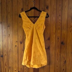 Yellow Floral Eyelet V-Neck Sundress Open Back